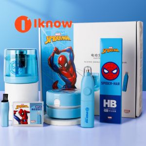 I know Marvel Spider-Man Electric Pencil Sharpener Set - Cartoon Stationery Gift Box for Kids Perfect Back-to-School or Birthday Present