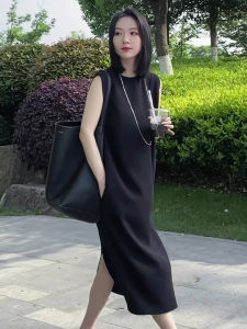 QINGMUZI | Elegant Sleeveless A-line Slim Fit Dress With Side Slit