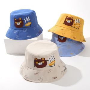 หมวกเด็ก 2025 แบบใหม่ ลายหมีการ์ตูน หมวกชาวประมง ลำลอง ใส่สบาย ที่บังแดด