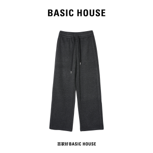 Basic House Casual Pants Womens Elastic Waistband Slimming Sporty Spring New Style High Waist Long Straight Leg Polyester Blend