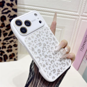 Luxury Glitter Love Heart Leopard Print Phone Case for iPhone 15 16 17 Pro Max 14 13 Lens Protection Small Waist Bumper Cover
