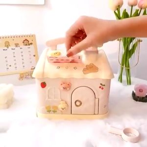 Free Stickers DIY Kids Piggy Bank Cute Money Saving Box with Lock Storage Decoration Box Toys