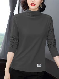 Plus Size Plus Size Ladies Half-High Collar Long Sleeves Loose Slimming Cotton T-Shirt Spring & Fall K-style Casual Versatile Bottoming Top Women