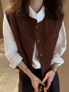 Corduroy Vest Coat Womens Spring/Summer Bandage Dress Outwear Versatile Waistcoat Vest Fancy Fashionable Cardigan Tops