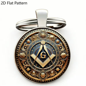 1PC Vintage Masonic Round Keychain Freemasonry Symbol G Square and Compasses Keyring 2D Glass Dome & Metal Key Ring Charms Gift