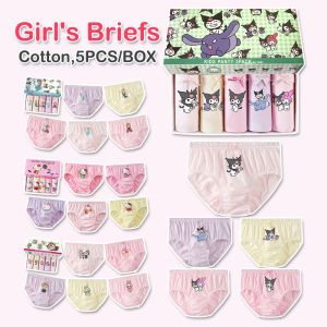 KUCHAR 5 Pieces Kuromi Childrens Underwear Cartoon Pattern Cotton Briefs for Girls 1-14Yrs (LABUBUAnna & ElsaUnicorn...)