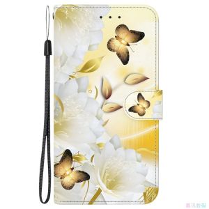 Samsung Galaxy S24/S23/S22/S21 5G Flip Cover Phone Case Golden Butterfly Tuberose Anti-Fall Protection Leather Shell for Samsung Phones