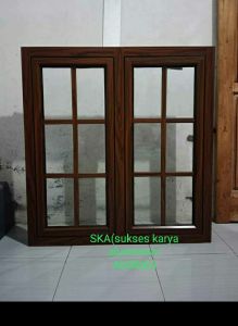Jendela Aluminium Kaca Model Double Swing Motif Ornamen Ukuran 100x100 Komplit Tinggal Pasang