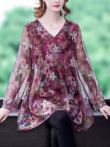 plus Size Loose Mesh Base Shirt Womens Autumn Winter New Style Lace Patterned Top for Older Women Comfortable Korean Style