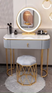 Modern Dressing Table Meja Makeup LED Light Mirror + Vanity Table with Storage Drawer
