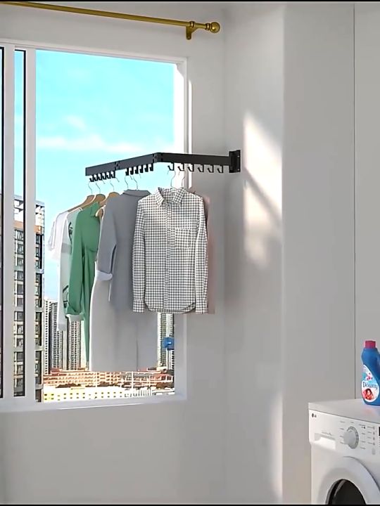 EmmAmy Aluminum Alloy Drying Rack Foldable Balcony Wall-Mounted Clothes ...