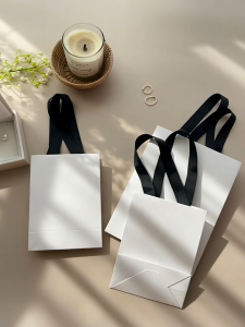 5pcs Premium White Paper Bag with Black Ribbon Handle High Quality Minimalist Luxury Gift Bag Perfect for Business Packaging Boutique Birthdays and Special Events Durable and Elegant Design Fast Shipping Nationwide Packaging BusinessOwnerPH Instagram