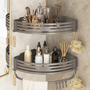 ตู้ครัวมุมห้องน้ำแบบสามเหลี่ยม ตู้เก็บของไม่มีรอยขีดข่วน ตู้เก็บของบนผนังแบบสามเหลี่ยมแบบหลายฟังก์ชัน ตู้ครัวมุมห้องน้ำแบบไม่ต้องเจาะ