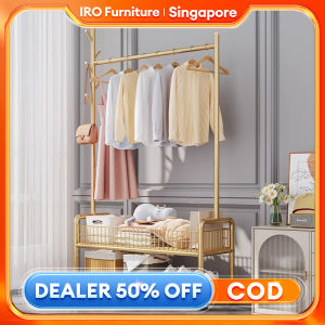 【SG stock】IRO Nordic basket Clothes Rack with Wheels Metal Clothes Hanger Stainless Sampayan Drying Rack Organizers Bedroom Nordic Style