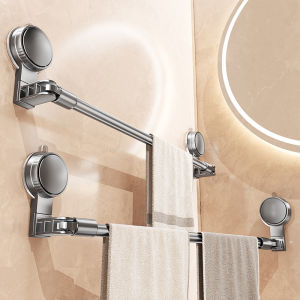 Bathroom Towel Rack Suction Cup Expandable Towel Bar Storage Shelf Washroom Bath Towel Organizer No Drilling Required