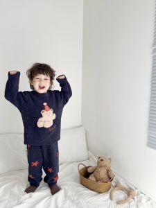 Good Night KK Half Velvet New Bear Soft Fall and Winter Childrens Loungewear Suit Top and Trousers
