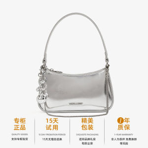 Silver Underarm Bag Womens Single Shoulder Crossbody Bag Small Design Summer New Style Fashionable Polyester Lining Zipper Closure