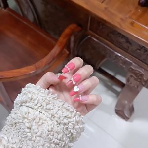 Bộ 24 móng tay giả dài - CZ 081 - đính đá. đính charm sang trọng dễ thương cho nữ màu hồng - Kèm keo dán móng CÓ ẢNH SP THẬT - 🌷 MUA 2 TẶNG 1 DŨA MÓNG🌷