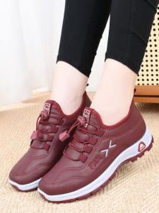 รองเท้าผ้าใบฤดูใบไม้ร่วง/ฤดูหนาวแบบผูกเชือก รองเท้ากีฬาบุขนแกะ รองเท้าผ้าใบพื้นนุ่มกันลื่นสำหรับผู้หญิง รองเท้าหนังหุ้มข้อสวมใส่สบาย