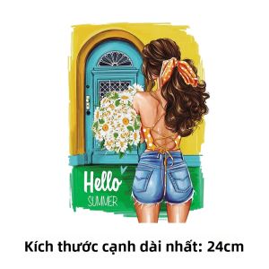 Bộ Tranh Sơn Dầu Cô Gái Thời Trang Miếng Dán Chuyển Nhiệt Có Thể Giặt Dán Ủi Lên Quần Áo Chất Liệu PVC Mờ Trang Trí.