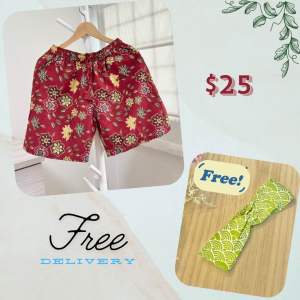 🌸Lovely Batik Short Pants Red Yellow Flower Colour🌸