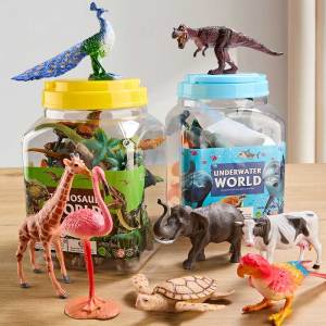 Educational Soft Rubber Animal Toys Realistic Shark Bird Farm Zoo Dinosaur Toy Barrel Early Learning Cognitive Plaything for Kids