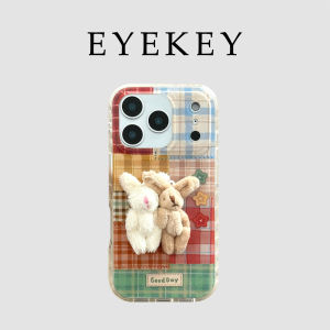 Eyekey Ins Style Colorful Plaid 3D Plush Rabbit Phone Case for Apple 17Promax Iphone 16Pro New Model 13 Female 14Pro Stand 15Pro Anti-Fall Soft Shell