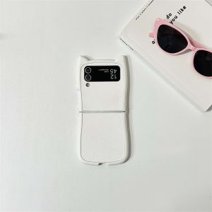 Creative Cat Ear Ring Holder Phone Case for Samsung ZFlip7 Flip6/5 ZFlip4 Protective Cover Soft Shell W24Flip Female Flip Cover