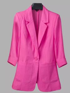 Áo Khoác Vest Vải Lanh Mùa Xuân Hè Cho Nữ Cỡ Lớn Dáng Rộng Hở Vai Ôm Sát Vai Thường Ngày Dài Tay Cổ Tròn