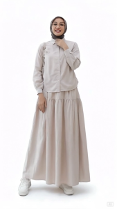 Set Rok Linen Viral Korean Style - SAVA Setelan Kemeja Lengan Panjang dan Rok Susun Premium
