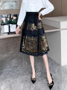 New Chinese Style Half-length Skirt Womens Daily Commute Hanfu Ma Face Skirt Set Dress Autumn Winter Small Size