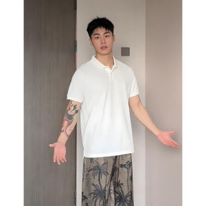White Short Sleeve Polo Shirt Pure Cotton Heavyweight Collared Mens T-Shirt Cleanfit Youthful Trendy Summer Casual Wear