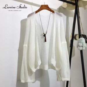 LAREINE Korean Chic Style Women Blouse Top Loose Hollow Long Sleeve Sun Protection Knit Cardigan Sweater Shawl Jacket