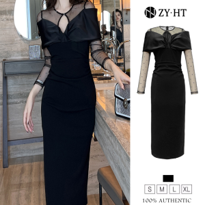 ZY·HT Evening Dress Long Skirt Womens Clothing New Autumn and Winter French Temperament Slim Black Skirt 10198 eravogue