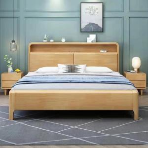 Night Light Wooden Bed with Storage and Soft Cushion