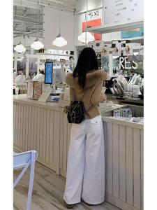 Tall Womens High Waist Wide Leg Jeans White Slimming Hip Covering Spring Autumn High Fashion Straight Cut Loose Fit Trousers