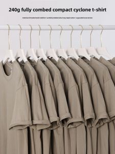 260G Heavy Weight Pure Cotton Two Needles T-Shirt Mens Summer Pure Color Minimalist Combed Cotton Oversize Small Neckline Short Sleeve