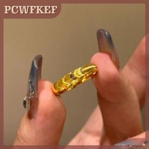 PCWFKEF Fashion Shiny Copper Rings Non Fading Cats Eye Ring Plain Ring With Wavy Pattern Solid Couples Ring
