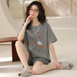 MiiOW | Pure Cotton Summer Sleepwear Womens Casual Short Sleeve Shorts Set Loose Fit Outdoor Wearable Home Clothes MiiOW Cat Person