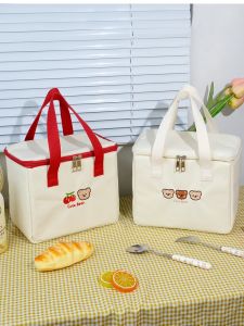 กระเป๋าใส่ข้าวมื้อเช้าแบบหนาพิมพ์ลายการ์ตูน INS ใหม่ กระเป๋าใส่อาหารแบบมีหูสำหรับใส่อาหารกลางวันสำหรับนักเรียนและผู้ที่ไปทำงาน