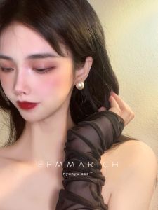 French Vintage Large Pearl Cotton Texture 925 Silver Earrings Gentle Feminine Vintage Court Style Fresh out Fashion Jewelry