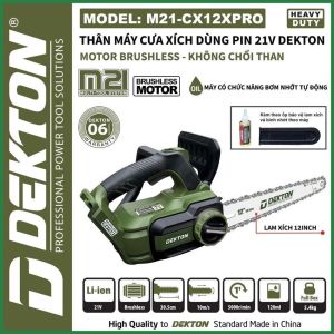 Máy cưa xích pin Dekton 12 inch M21-CX12XPRO bản lam nhỏ máy cưa xích dùng pin không chổi than