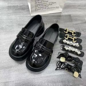 สีดำ รองเท้าโลฟเฟอร์ Mary Jane ผู้หญิง ส้นหนารอบนิ้วเท้า ฤดูใบไม้ผลิ ฤดูใบไม้ร่วง รองเท้าแฟชั่นเดี่ยว สไตล์อังกฤษ Pu ใส่สบาย หนัง