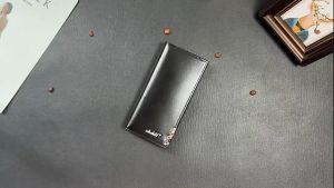 Ultra-thin mens wallet long oil wax leather business wallet card holder