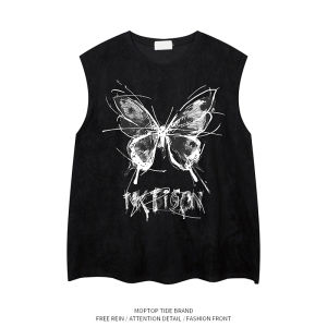 Whxs Trendy Summer Butterfly Print Ins Trendy Versatile Cover-up Vest Casual Loose Top Tide