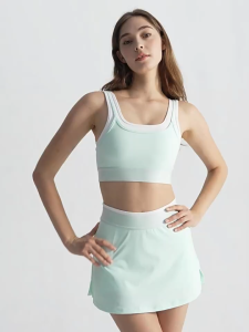 SharpStar New Aniti-exposure A-line Tennis Skort Suit 2pcs Breathable Badminton Skirt Set Color-blocked Sports Activewear