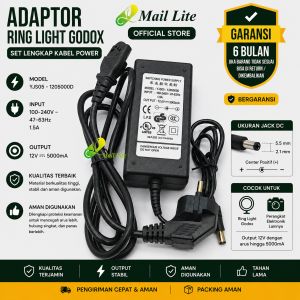 Adaptor Ring light godox 1205000D set lengkap kabel power OUT PUT: 12V---5000mA