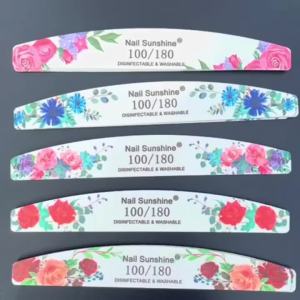 10 Pack Rose Print Half Moon Wooden Nail Files Thin Fine Grit Professional Manicure Nail Buffer Professional Manicure Nail Files