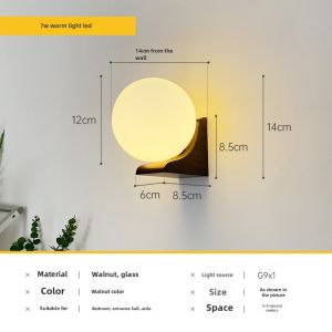 Rustic Solid Wood Bedside Wall Lamp Walnut Living Room Background Wall Hallway Staircase Bedroom Wall Light Nordic Style LED Lamp