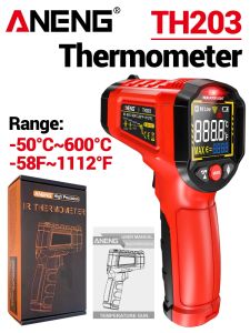 ANENG | ANENG TH203 Infrared Thermometer -50~600℃/1112℉ 12:1 D:S Ratio with Adjustable Emissivity High Low Temp Alarm Laser Positioning